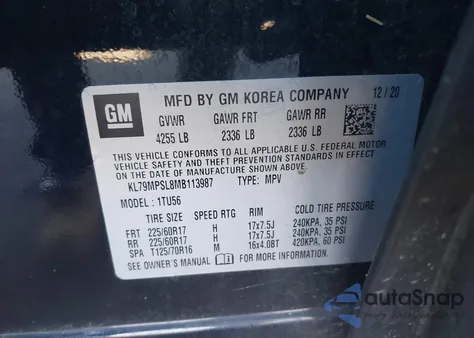 2021 Chevrolet Trailblazer Fwd Lt from USA, damaged, VIN KL79MPSL8MB113987